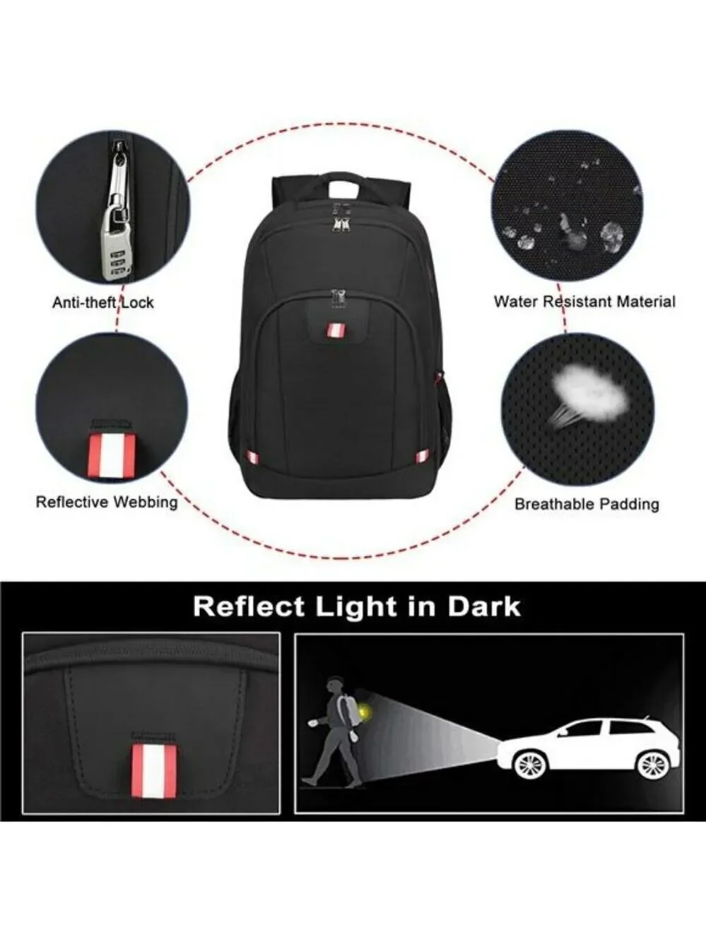 Della Gao Laptop Backpack 15.6 Inch USB Charging Water Resistant Travel Bag